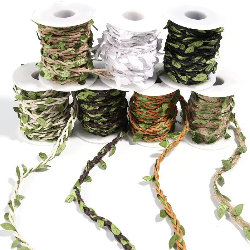 

5Yards/Roll Artificial Vine Leaves Weaving Hemp Rope Simulation Green Leaves For Home Wedding Party Gift Bouquet Wrap Decoration