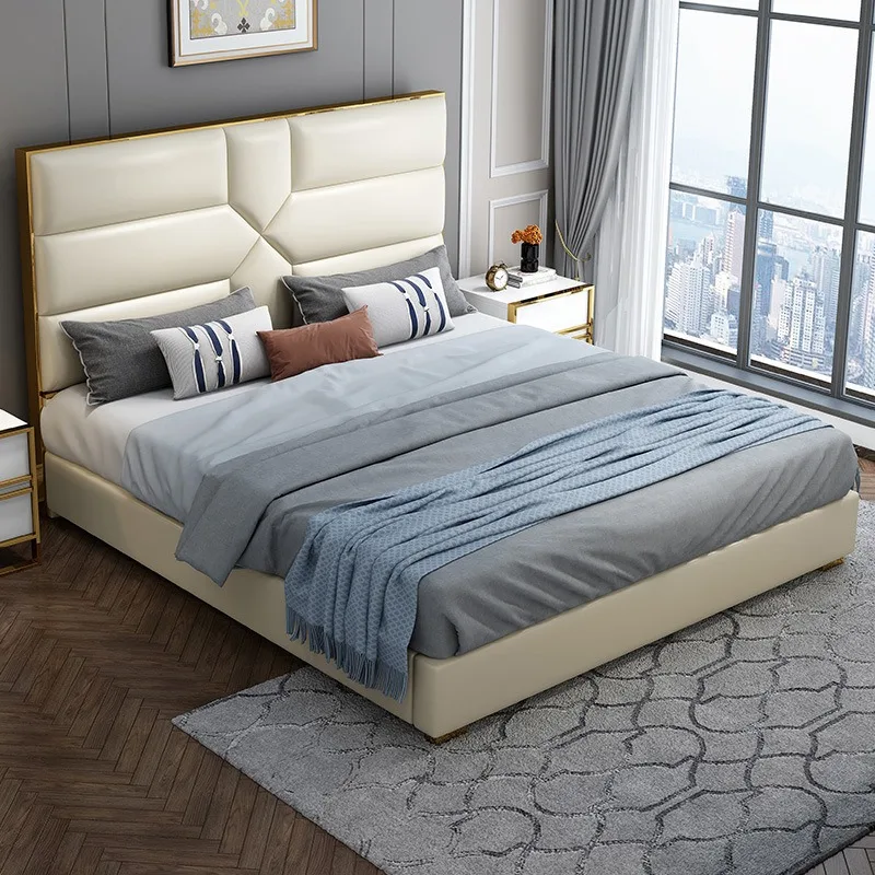 Double bed master bedroom storage soft bag small apartment modern minimalist leather wedding bed