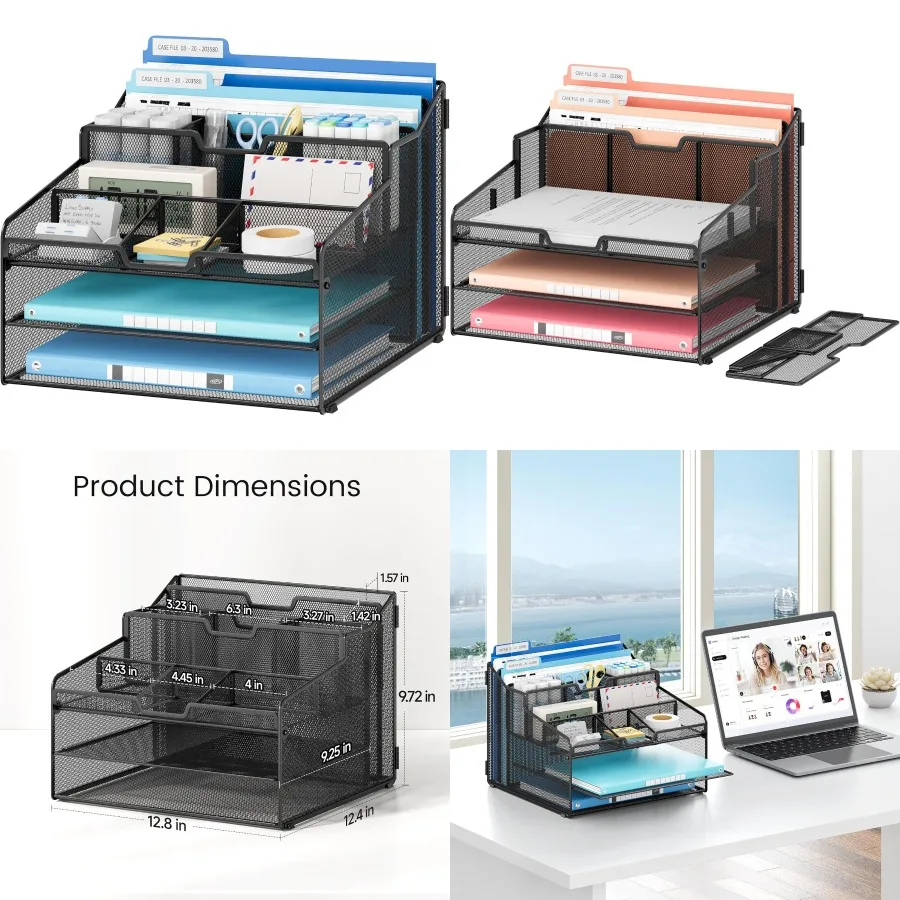 

Настольный органайзер с металлической сеткой и 2 лотками для бумажных писем, 7 гибких разделителей, 2 вертикальных держателя файлов для эффективного офиса