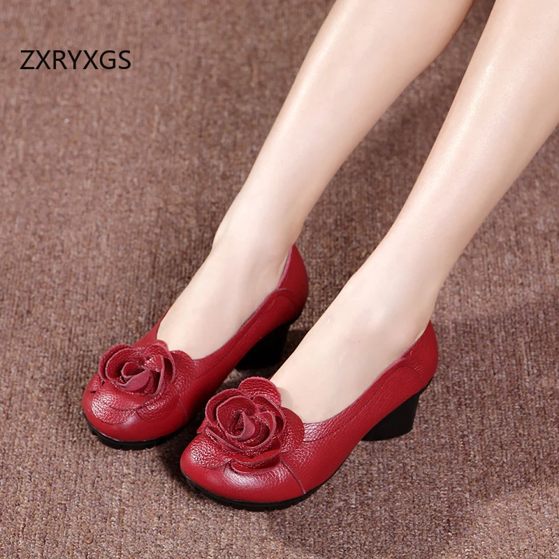 ZXRYXGS プレミアム牛革クラシック花の女性のファッション靴 2025 新本