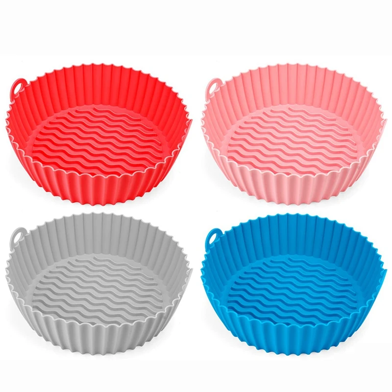 

4 Pcs Silicone Air Fryer Liners Air Fryer Accessories With Handle Reusable Silicone Air Fryer Pot, Baking Parchment Paper