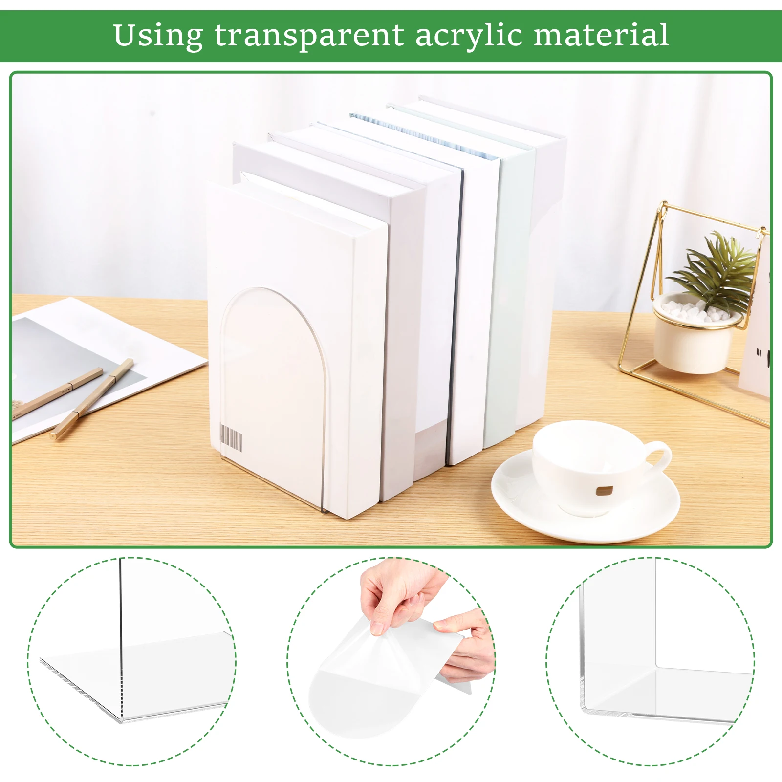 10Pcs Clear Acrylic Bookends L Shape Stand Bookshelf Desktop Organizer Decorative Storage Rack for Bedroom Office Library School