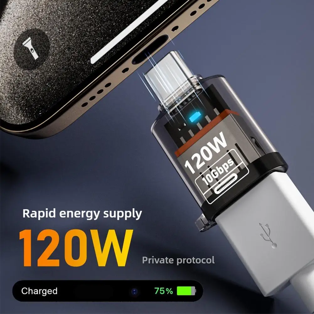 Прозрачный адаптер типа C «папа» на USB «мама», 120 Вт, адаптер для быстрой зарядки, высокоскоростная передача данных, аудио для IPhone