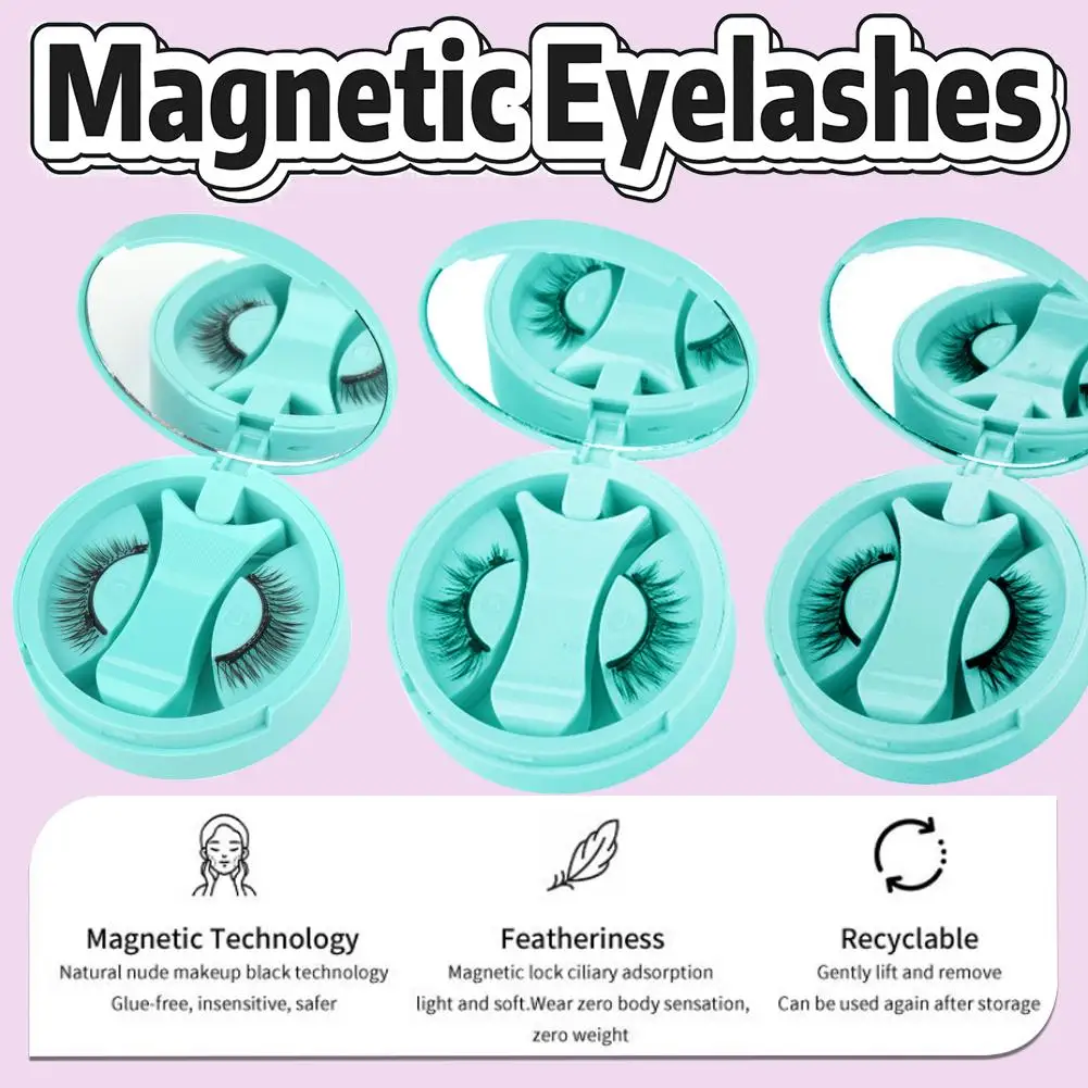 1 par de pestañas magnéticas, No se necesita pegamento, reutilizables, 3D, naturales y portátiles, amigables a las personas perezosas para el maquillaje de ojos C9G8