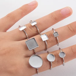 10pcs Adjustable Stainless Steel Open Ring Settings Blank Base Bezel Cabochons Rings For Jewelry Making DIY Finger Ring Blank