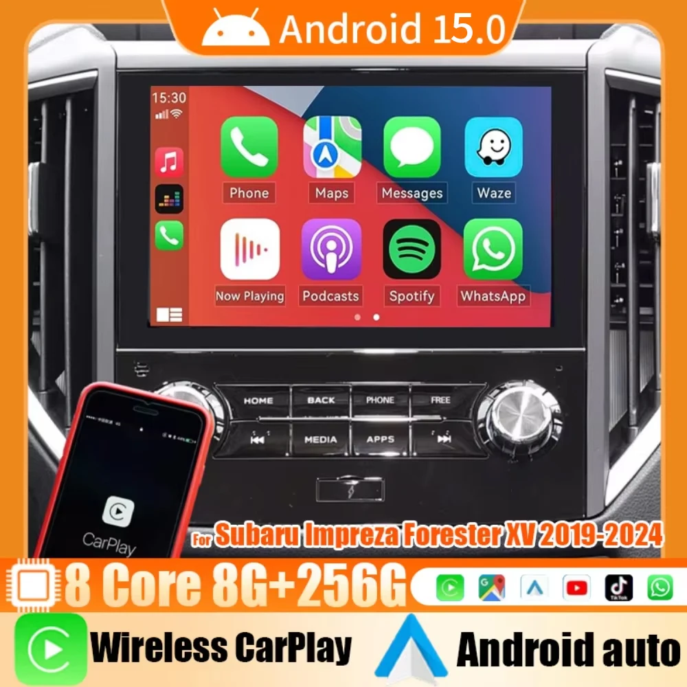 Android 15 with Type-C Fast For Charging Subaru Impreza Forester XV WRX 2019-2024 Car Audio Player Radio GPS 4G Stereo Carplay