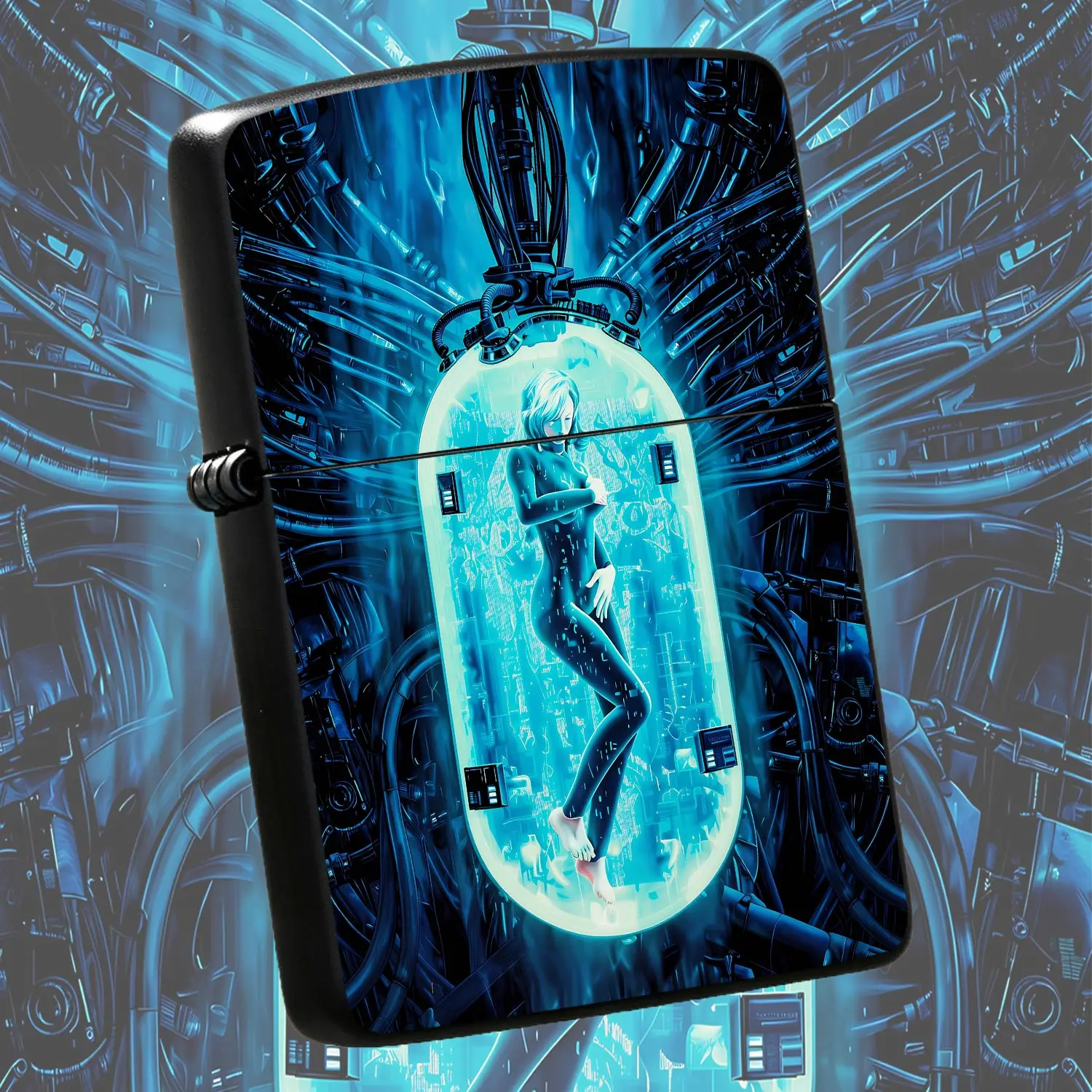 Cyber Digital Life Art Printed Lighter, Sci-Fi Mechanical Pipeline Themed Stylish Portable Igniter, Versatile Daily Use Accessory For All Scenarios, Trendy Unique Decorative Gift For Tech Art Enthusiasts Personal Colle A Humorous And Intere