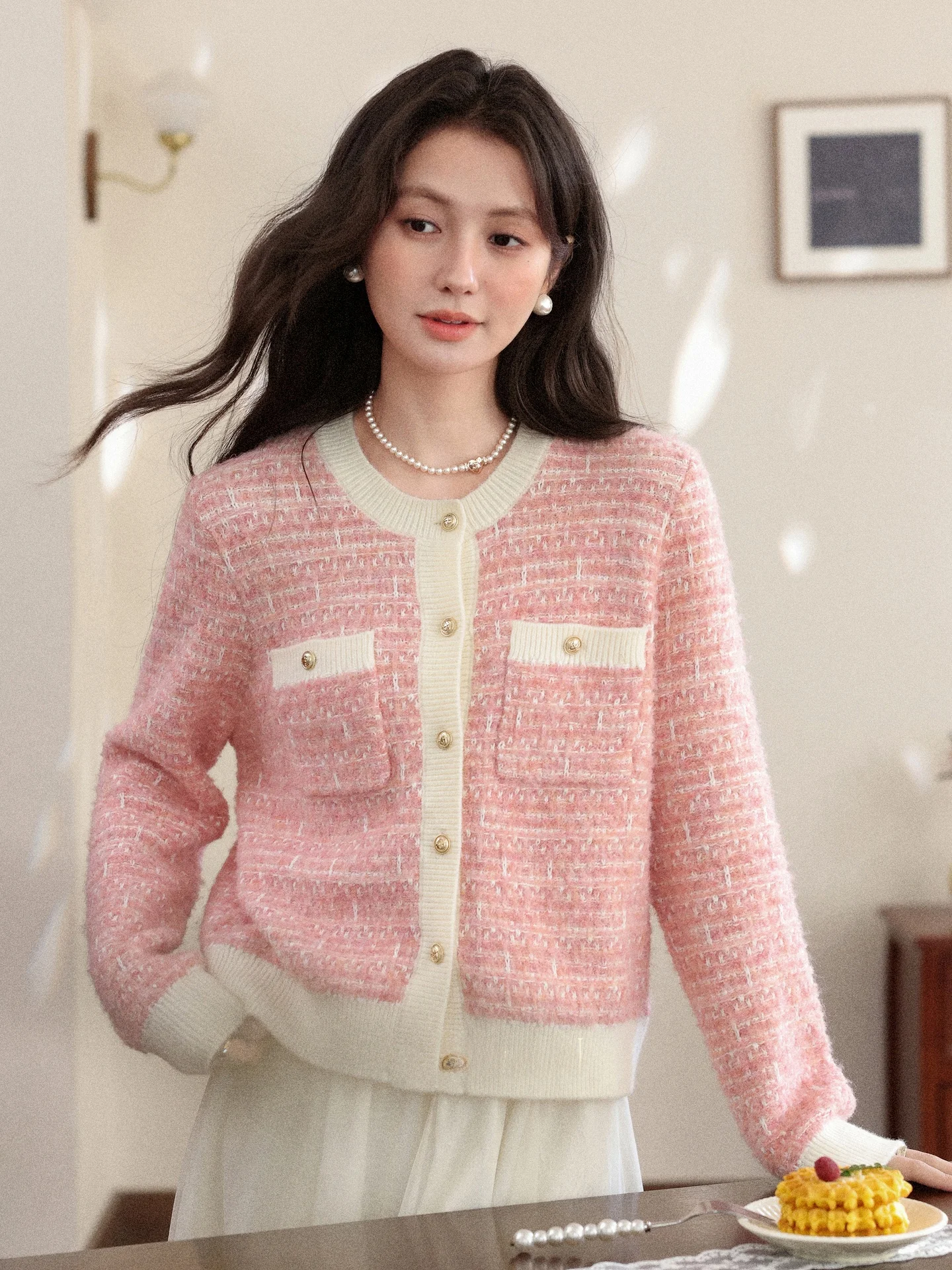 

Свободный женский свитер с длинными рукавами, розовый, с цветочным узором, осенне-зимний, повседневный, модный, открытый кардиган-топ