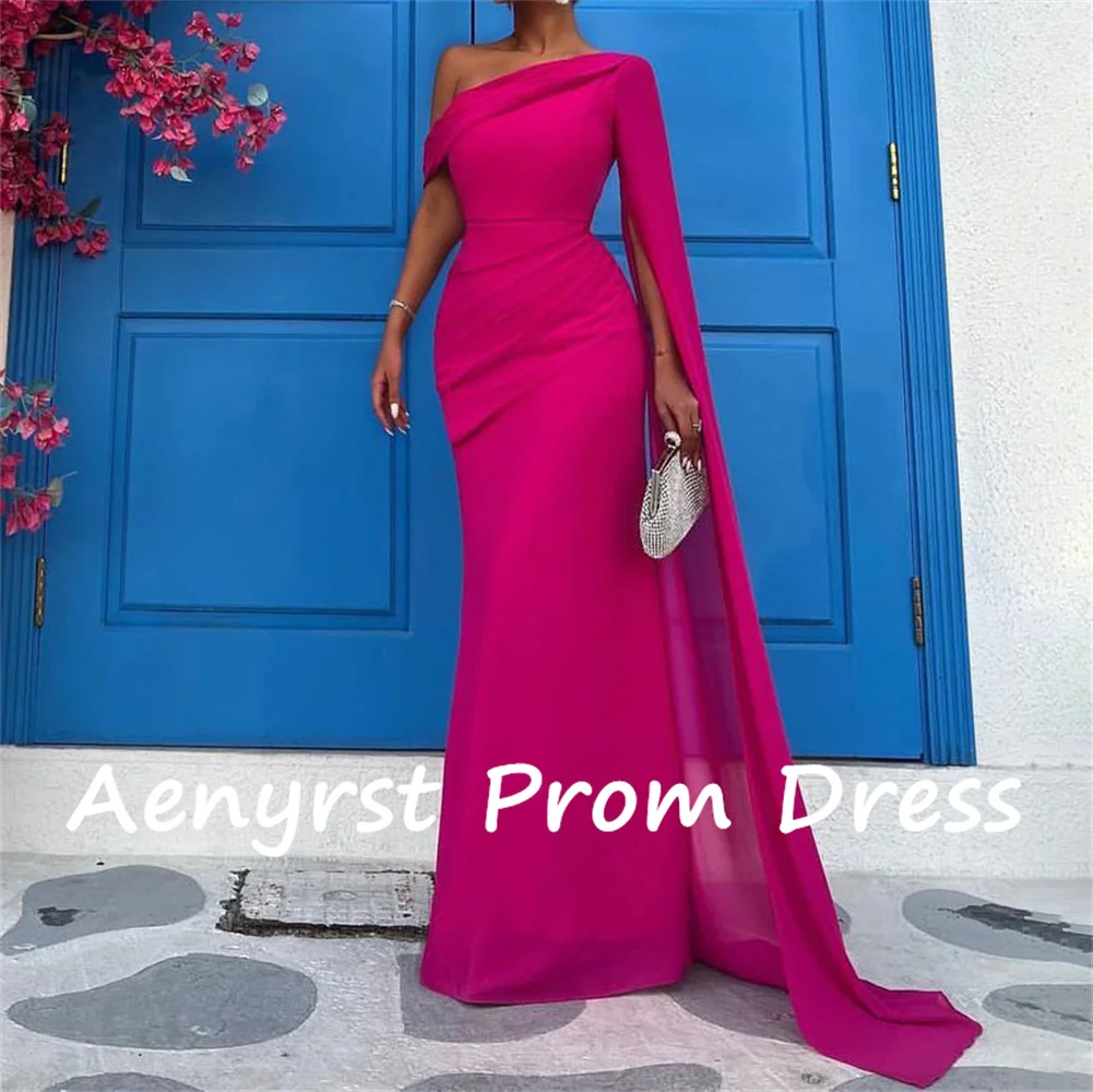 Aenyrst Hot Pink Diagonal Collar Mermaid Evening Gown customized Chiffon Floor Length Prom Gowns Long Party Dress  فساتين السهرة