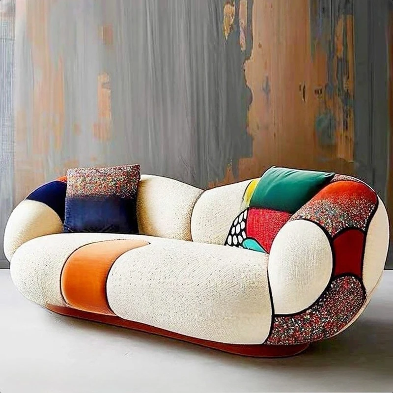 Double sofa contrasting color fabric soft bag sofa straight row sofa light luxury