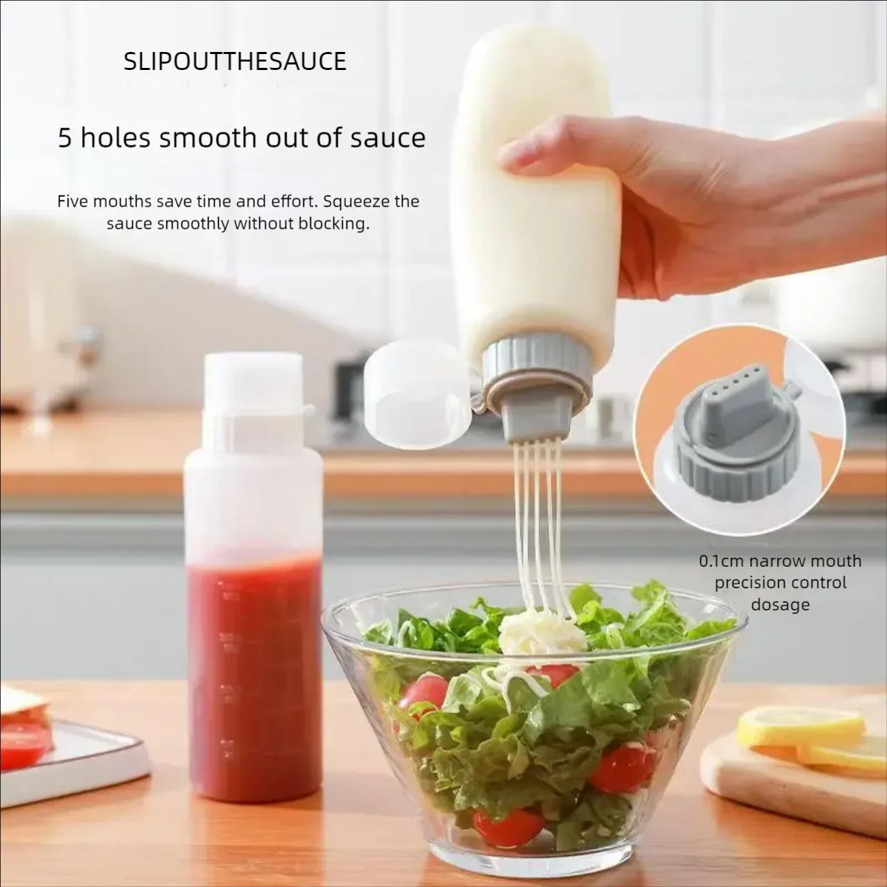 Five-hole squeeze jar for tomato sauce - transparent plastic nozzle food-grade empty bottle
