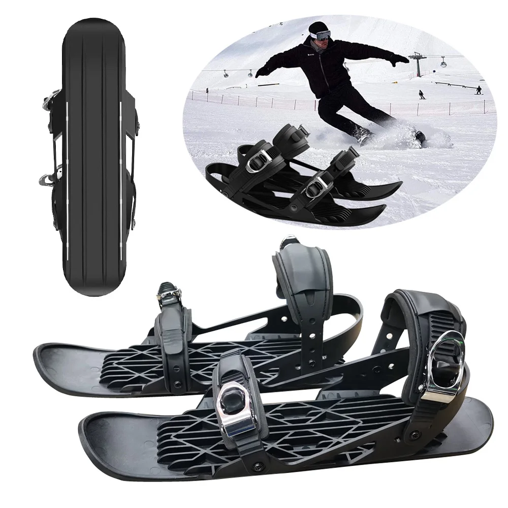 

1 Pair Snow Skates for Adults, Mini Short Skiboard Snowblades with Adjustable Bindings, Portable Snow Skiing Boarding Shoes Men