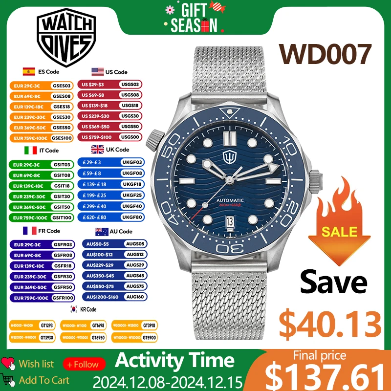 Watchdives WD007 Titanium Watch NTTD NH35 Automatic Movement 42mm Men Dive Watches Domed Sapphire C3 luminous 200M Waterproof