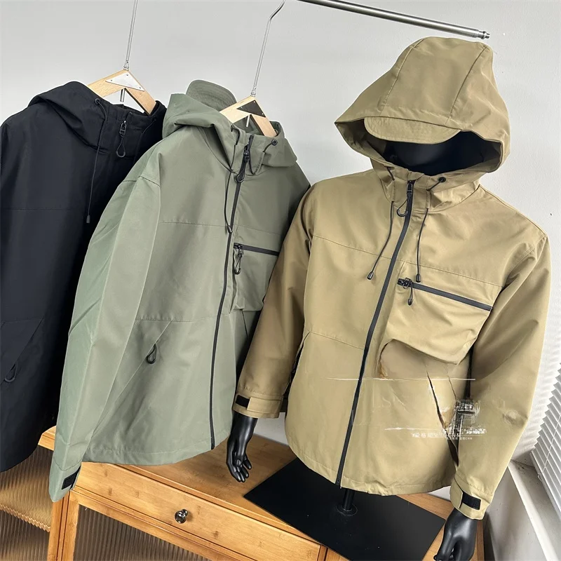 

Мужская демисезонная куртка Softshell для активного отдыха, ветрозащитная, водонепроницаемая, с капюшоном, длинными рукавами и множеством карманов