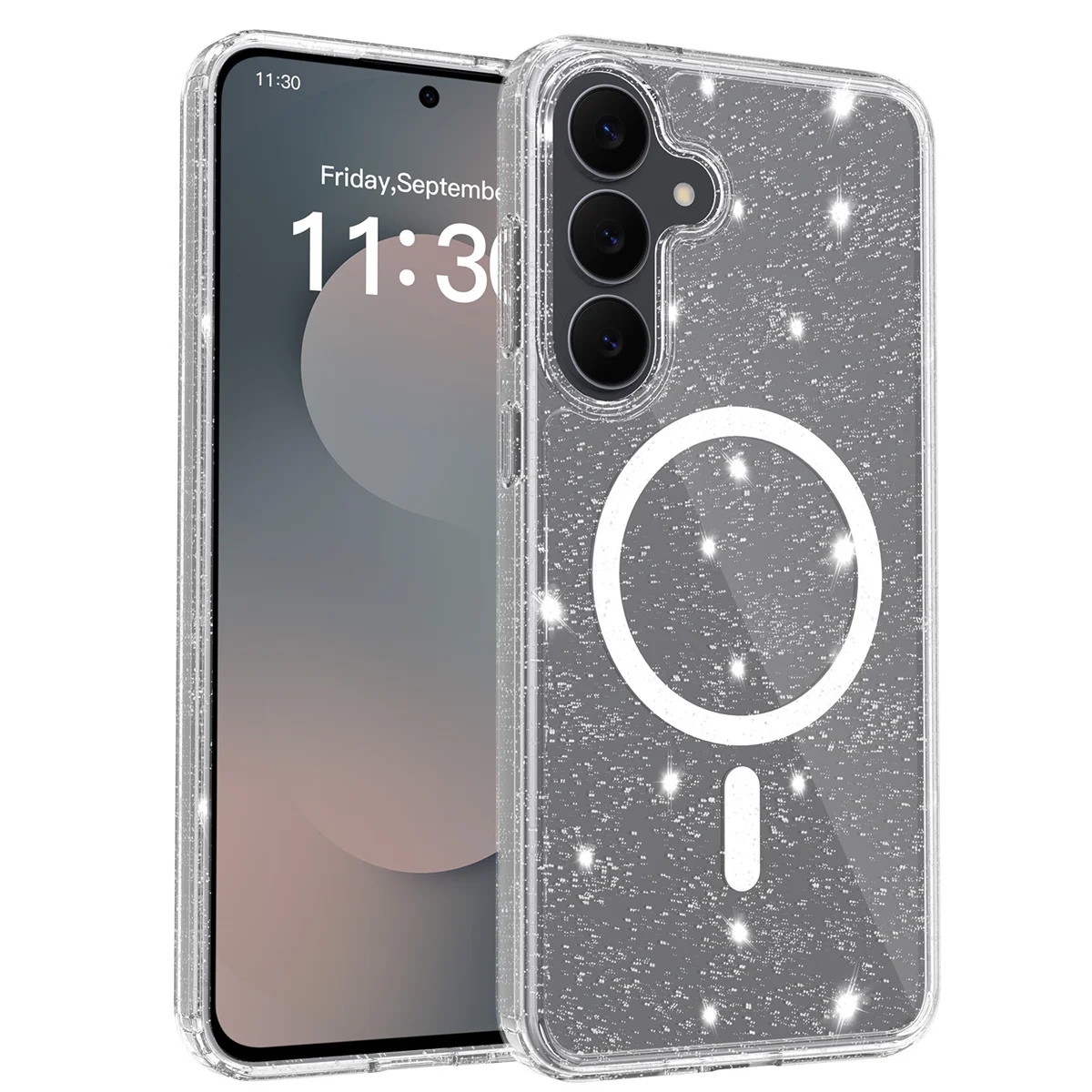 Klare Glitzer-Handyhülle für Samsung Galaxy S26 Ultra S25 Plus S25 FE, magnetische kabellose Lade-Anti-Drop-Schutzhülle