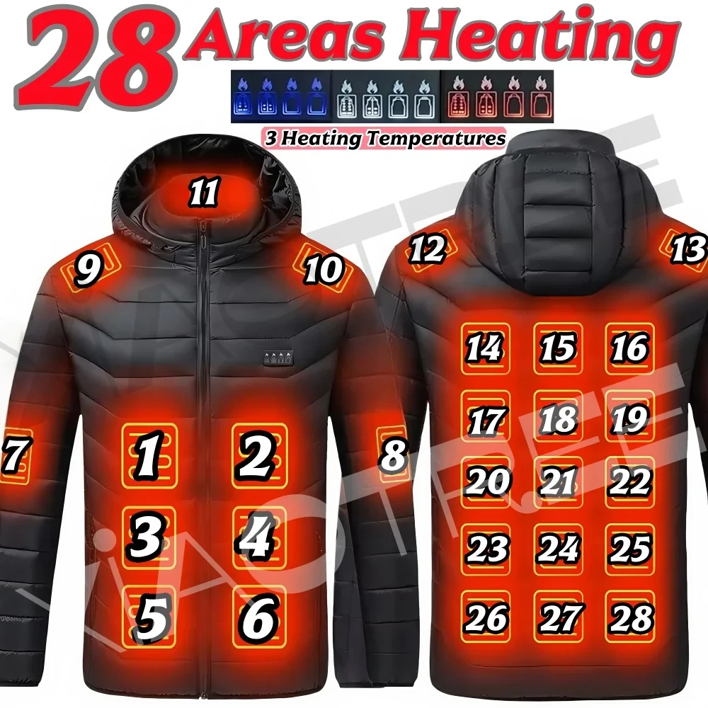 Chaqueta calefactora de 28 áreas para hombre y mujer, chaquetas con calefacción por USB para invierno, ropa con calefacción inteligente, esquí, Camping, impermeable, autocalentable cálido