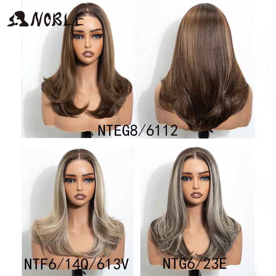 Noble 16-Zoll-Bob-Synthetikperücke mit Lace-Front, 13x3, vorgezupft, freier Scheitel, Ombre Braun-Blond, hitzebeständige Cosplay-Perücke für Damen – Detail 1