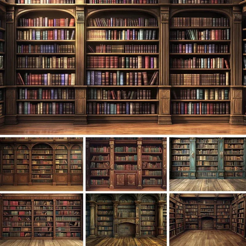 VIKAMA Retro-Bibliotheks-Bücherregal-Wandteppich, europäische klassische Buchkollektion, Kunst im Retro-Stil, Wohnzimmer-Dekoration