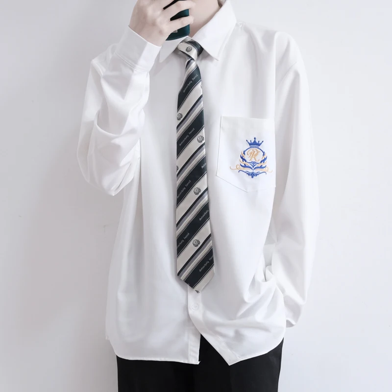 Japanese Korean Student Orthodox DK 2 Piece Set Long Sleeve White Shirt for Men High School Uniform School Jk Seifuku Top + Tie