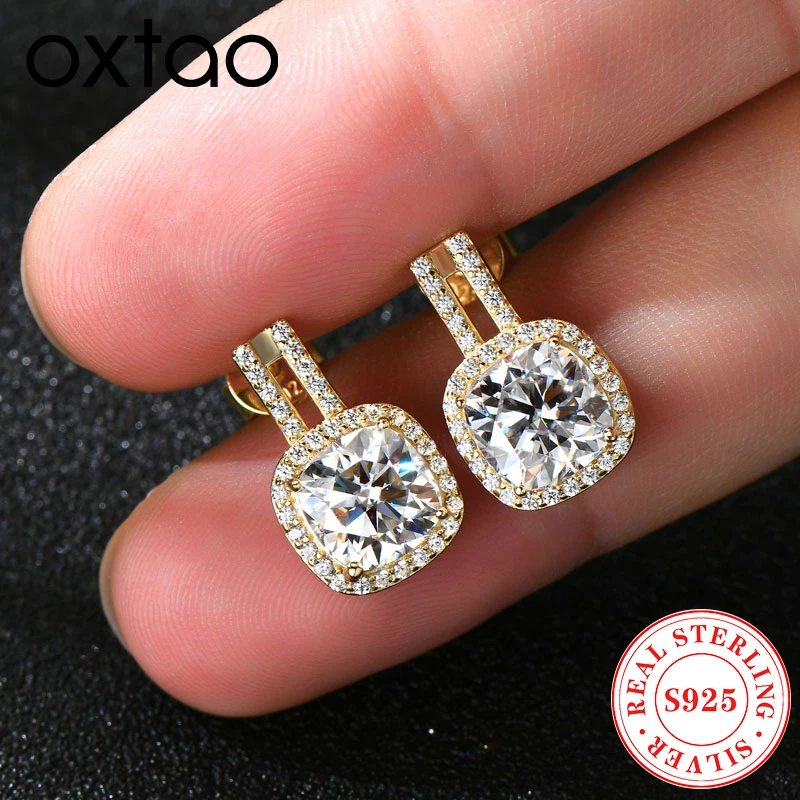 

OXTAO D VVS1 2.0CT Moissanite Drop Earring Real 925 Silver Sparkling Lab Diamond Halo Earrings for Women Fine Jewelry Access
