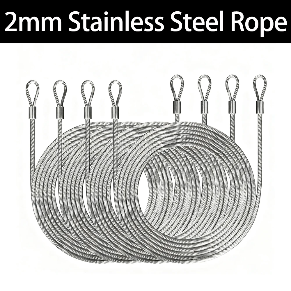 

4PCS 2mm 304 304 Stainless Steel Wire Canopy Rope Fishing Lifting Cable Anti Fall Rope Used for Bicycle Billboard Sunshade
