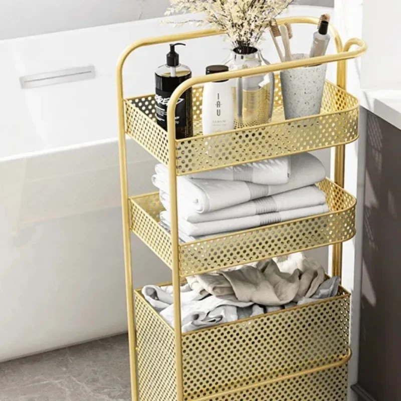 Deal Nordic Light Luxury Bathroom Organizer Multi-functional Mobile Beauty Salon Trolley Eco-friendly Anti-rust Storage Rack