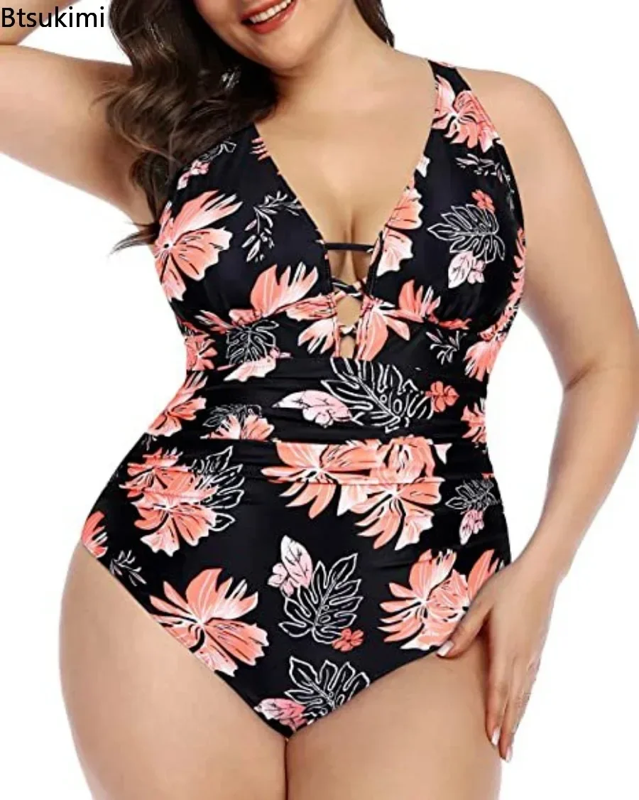 Traje de baño Tankini de talla grande 4XL 5XL, traje de baño Sexy de una pieza para mujer, Monokini ajustado, traje de baño Push Up, traje de baño de cintura alta 2024