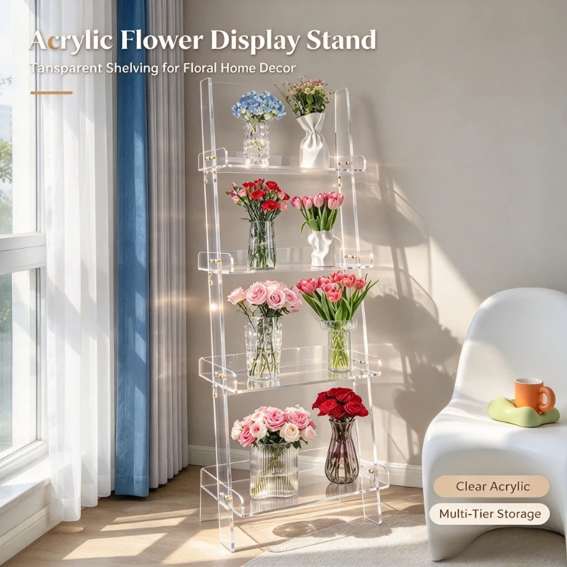 Acrylic Wall Bookshelf Bedroom Multi-layer Display Rack Creative Display Rack Floor-to-ceiling Transparent Triple Layer