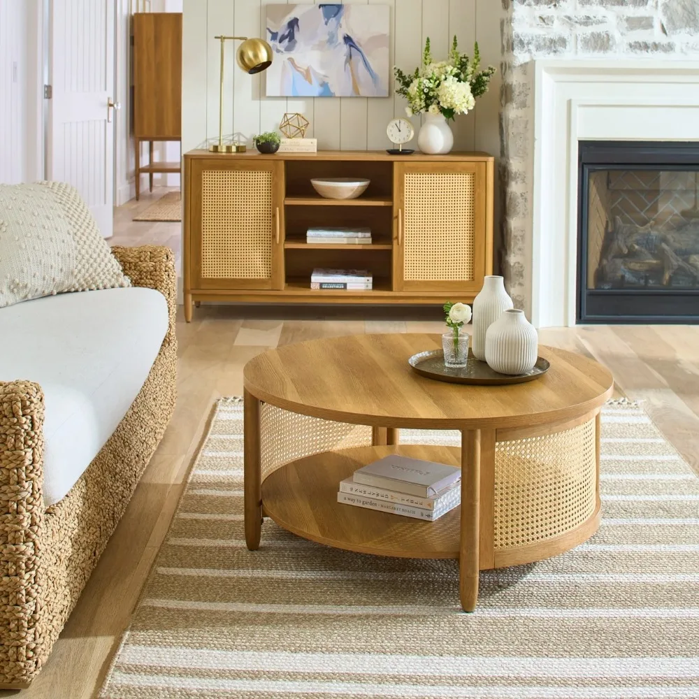 Springwood Caning Couchtisch, Anthrazit-Finish oder helles Honig-Finish