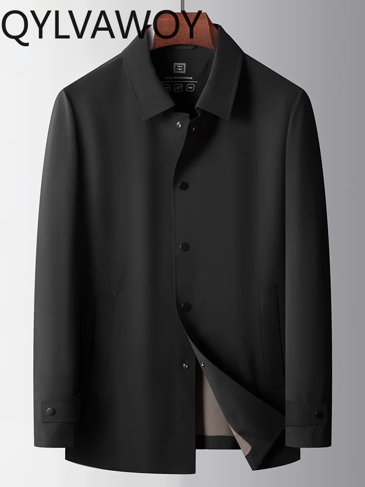 QYLVAWOY High-End Spring Autumn New Men's Business Lapel Lightweight Casual Trench Coat Mid-Length Parka Outerwear LJ2244