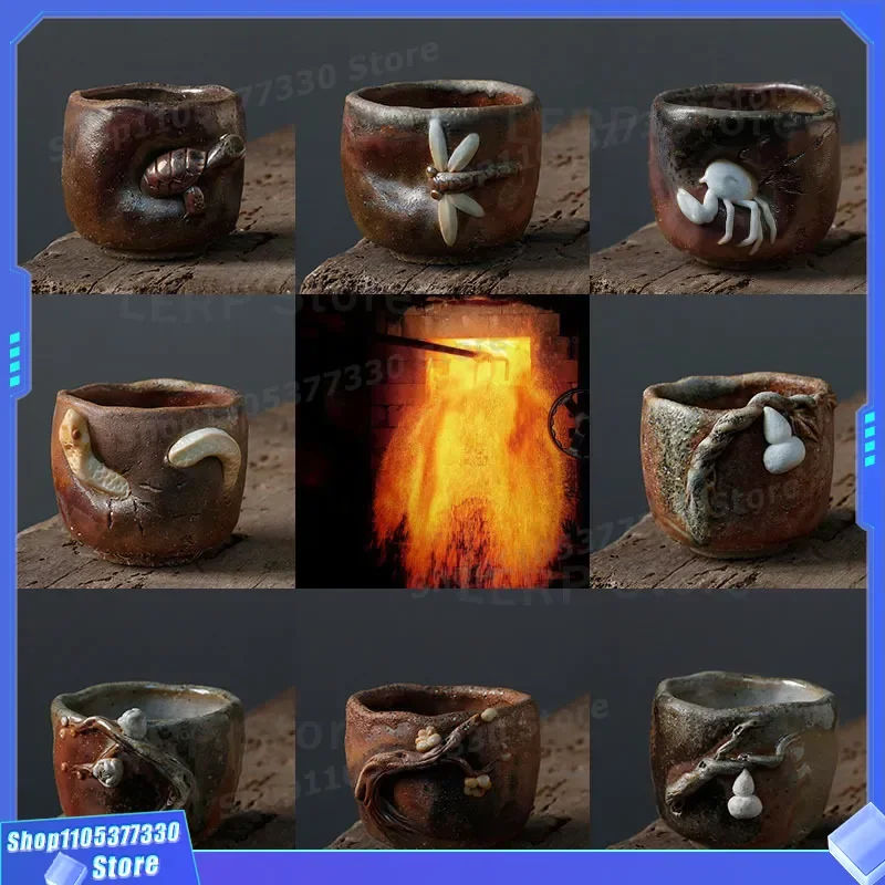 Japanese Handmade Coarse Pottery Tea Cup Natural Ash Glaze Master Cup Personal Teacup Traditional Ceramic Drinkware for Tea