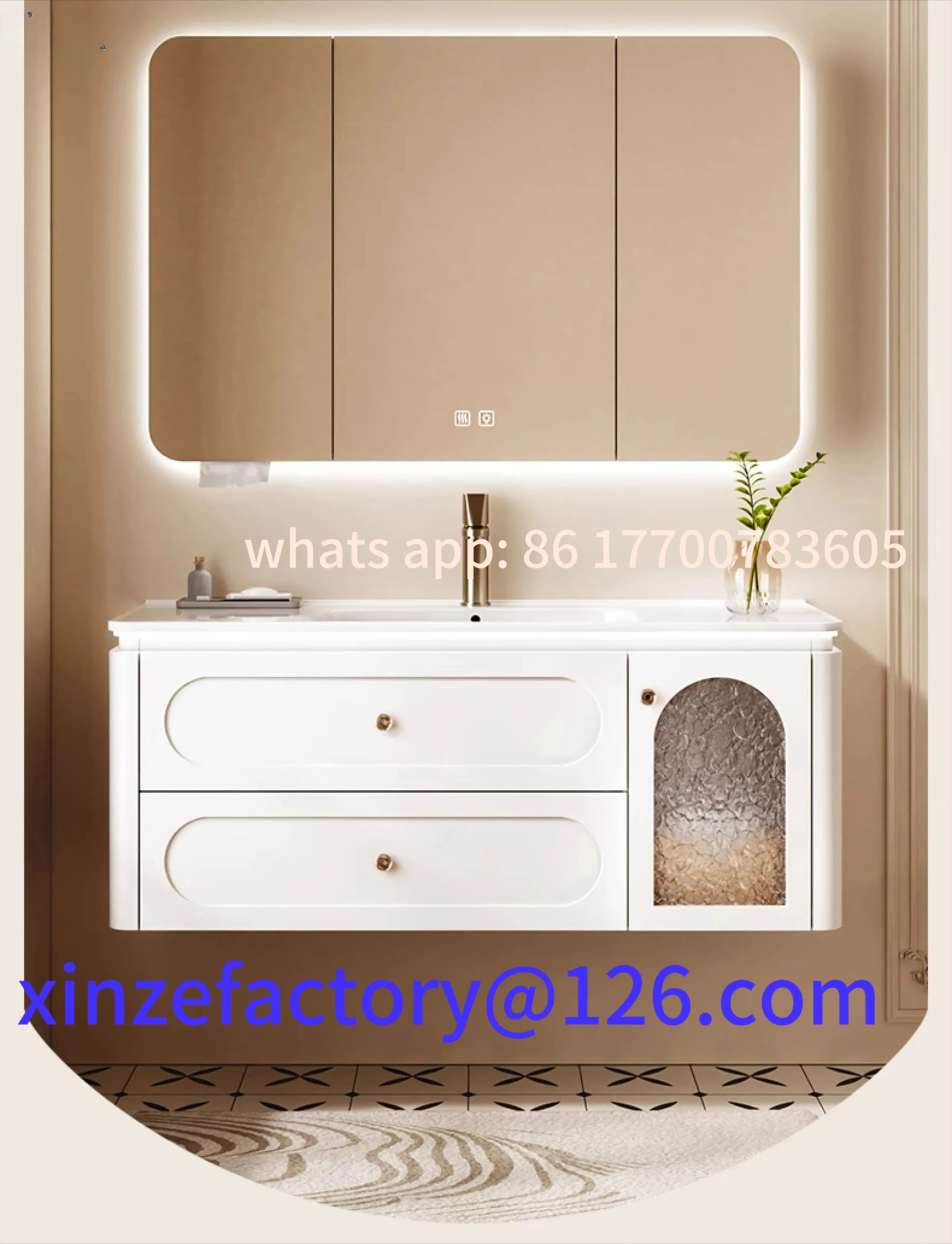 

Customizable LXC bathroom cabinet ceramic integrated basin solid wood paint washbasin cabinet combination