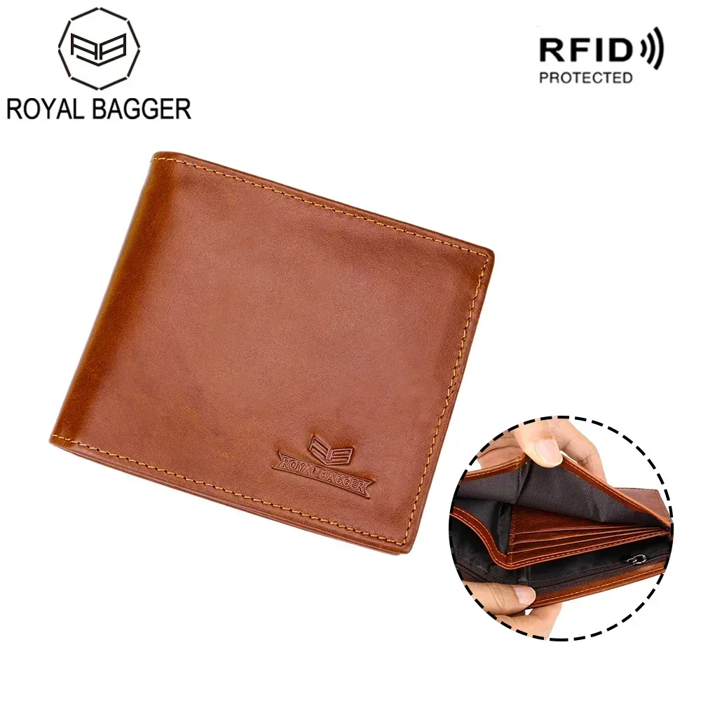 

Royal Bagger RFID Blocking Short Wallets for Men Crazy Horse Leather Cowhide Large Capacity Bifold Male Wallet Vintage Purse1467