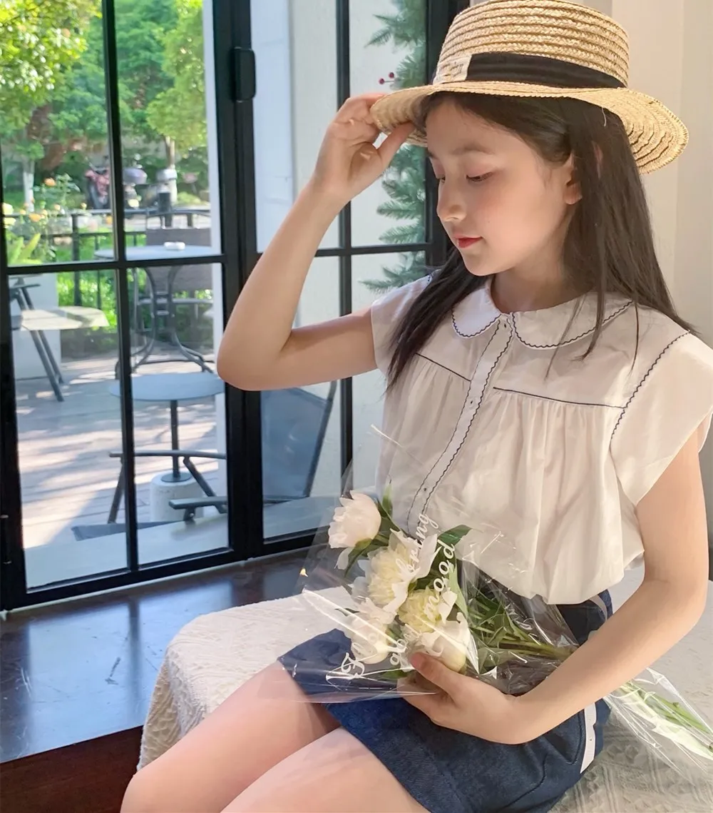 قمصان صيفية عصرية للأطفال والبنات ملابس أطفال قطنية قميص بناتي جميل بنمط عرقي بسيط