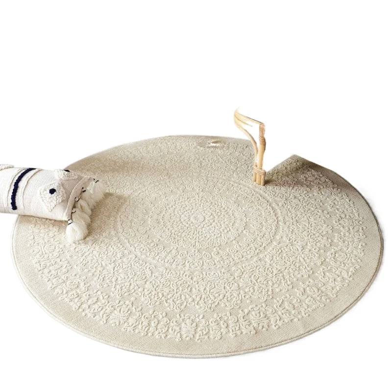 

Wool round carpet, solid color plain living room coffee table blanket, bedroom wabi-sabi