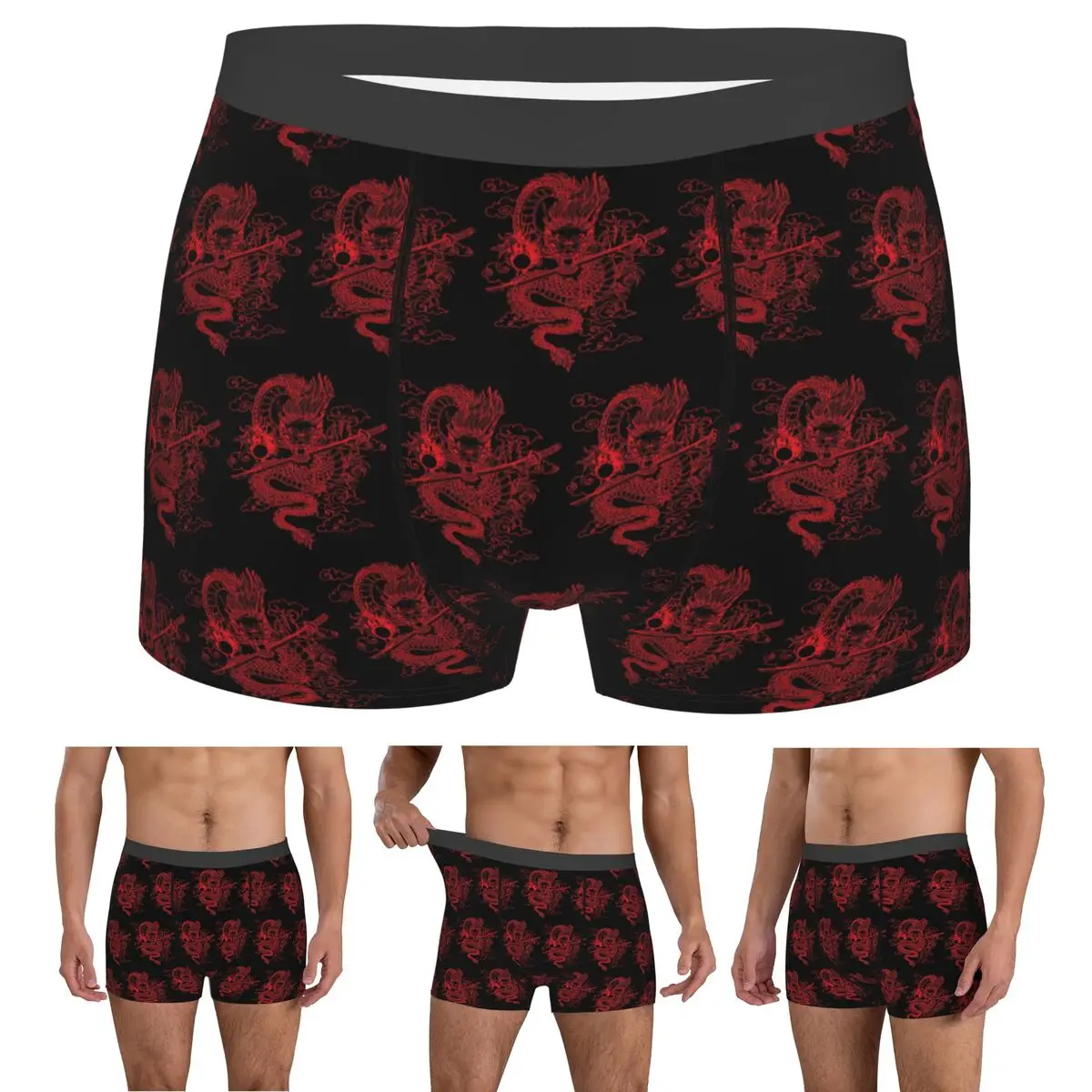 

Boxer Underpants Shorts Red Chinese Dragon With Black Background Panties Men Comfortable Underwear for Homme Man Boyfriend Gifts