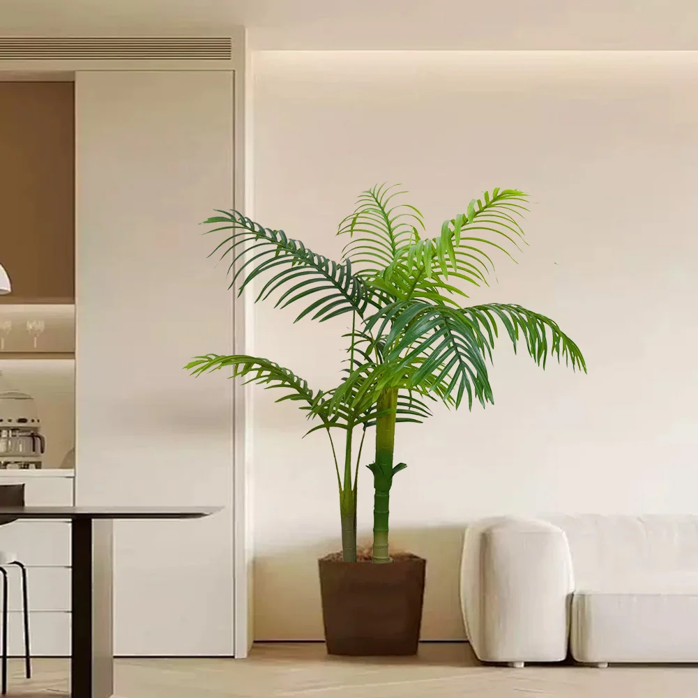 شجرة النخيل الاصطناعية 6ft نبات النخيل الاستوائي أرضية صناعية مع أوراق خضراء شجرة النخيل لغرفة المعيشة الداخلية والخارجية ومكتب الفناء