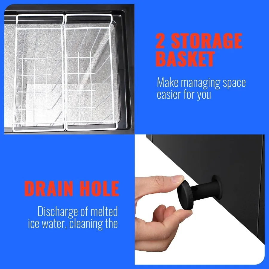 Compact top-opening mini chest freezer ideal for home kitchen garage or outdoor use; features deep freezer capacity with remova