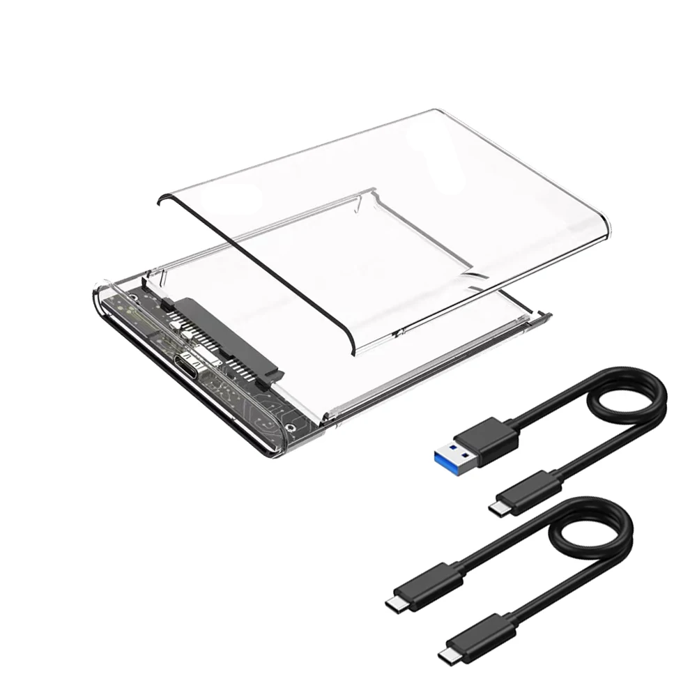 Carcasa de disco duro externo SATA a USB 2,5 de 3,0 pulgadas, funda transparente de disco duro portátil para SSD HDD SATA de 2,5 pulgadas, 7mm y 9,5mm, soporte