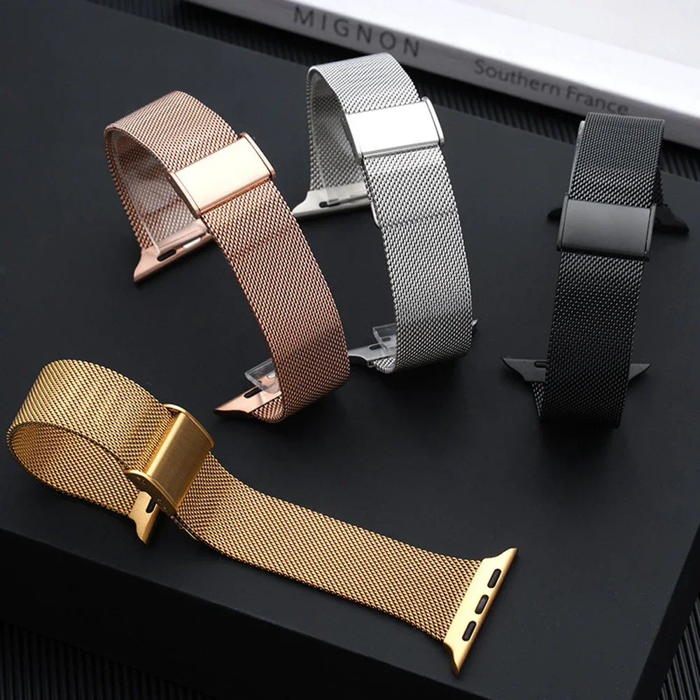 Damen Herren Slim Metal Link Strap für Apple Watch 10 9 8 Ultra2 49 mm 41 mm 45 mm 46 mm 42 mm 44 mm Milanese Loop Edelstahlband