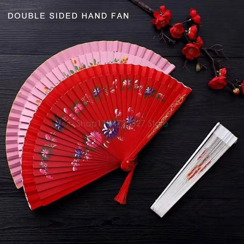 Hand-Painted Elegant Spanish Flamenco Fan Double-Sided Floral Silk Folding Fan for Dance Performances & Home Decoration Gift