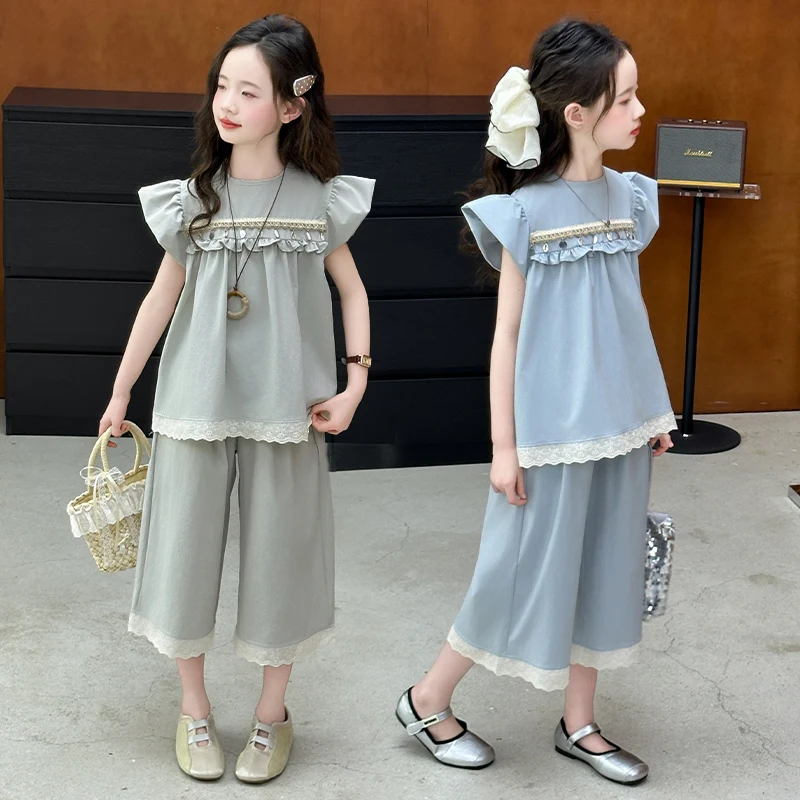 

Girls Summer Clothing Sets Children Sleeveless Vest + Wide-Leg Pants Two-Piece Set 2025 New