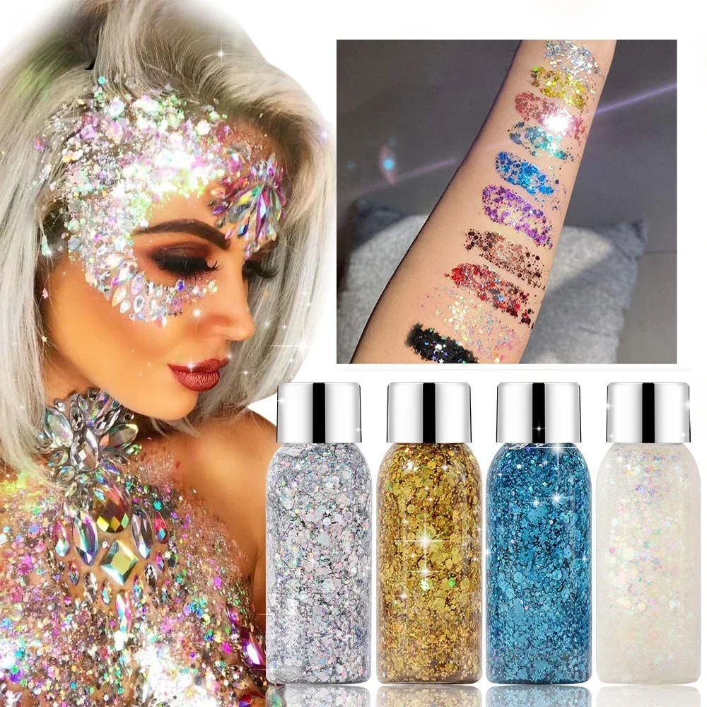 Multifunctional Eye Glitter Hair Body Face Glitter Gel Art Flash Loose Sequins Cream Festival Glitter Decor Eyeshadow Makeup