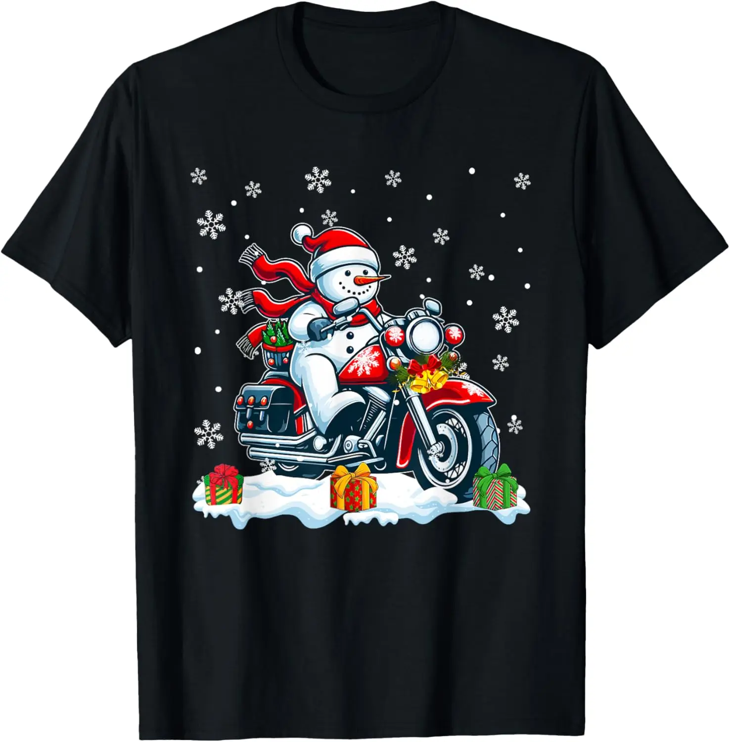 

Snowman Riding Motorcycle Christmas Biker Funny Team Lover T-Shirt Motorcycle
