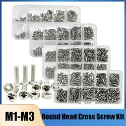 500/320pcs M1 M1.2 M1.4 M1.6 M2.5 M3 Stainless steel Cross Phillips Pan Head Screw Round Bolt Small Machine Screw Assortment Kit