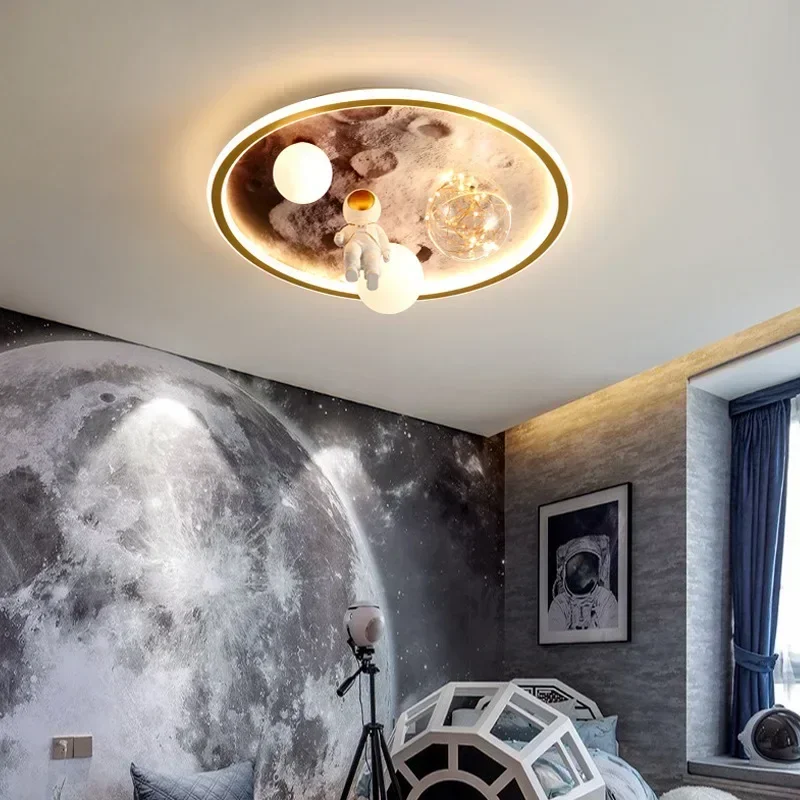 European Modern Children\'s Moon Lustre Led Lights Astronaut Bedroom Chandeliers Decoration Ceiling Lamps for Room Home-appliance