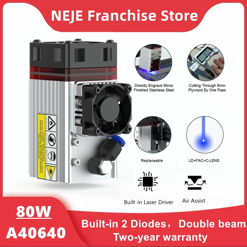 NEJE A40640 Laser Module Kit PWM/TTL 450nm 80W Laser Head Built-in Double Diodes for Stainless Steel Engraving Wood Cutting Tool 