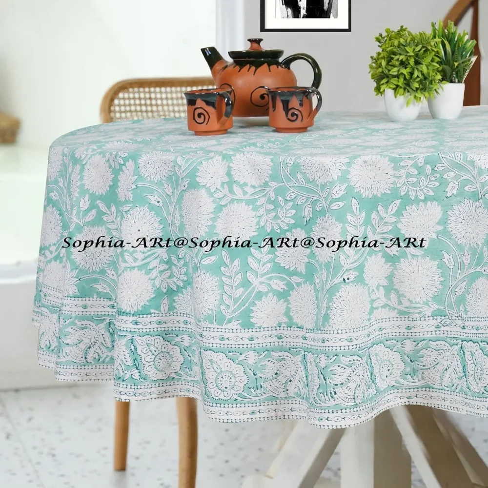 مفرش طاولة مستدير 72 6 مقاعد مطبوع عليه كتلة قطنية خارجية - قابل للغسل للفناء والتخييم وحفلات العطلات واستخدام المطبخ الداخلي #4