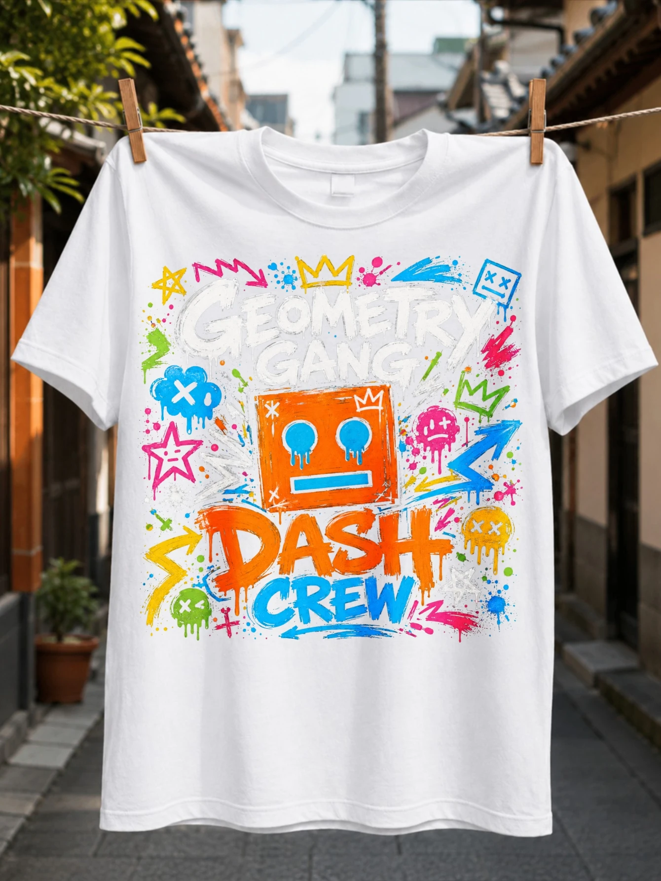 Geometry Gang Dash Crew orange square character crowns arrows and colorful paint splashes wild  Unisex All T-Shirt