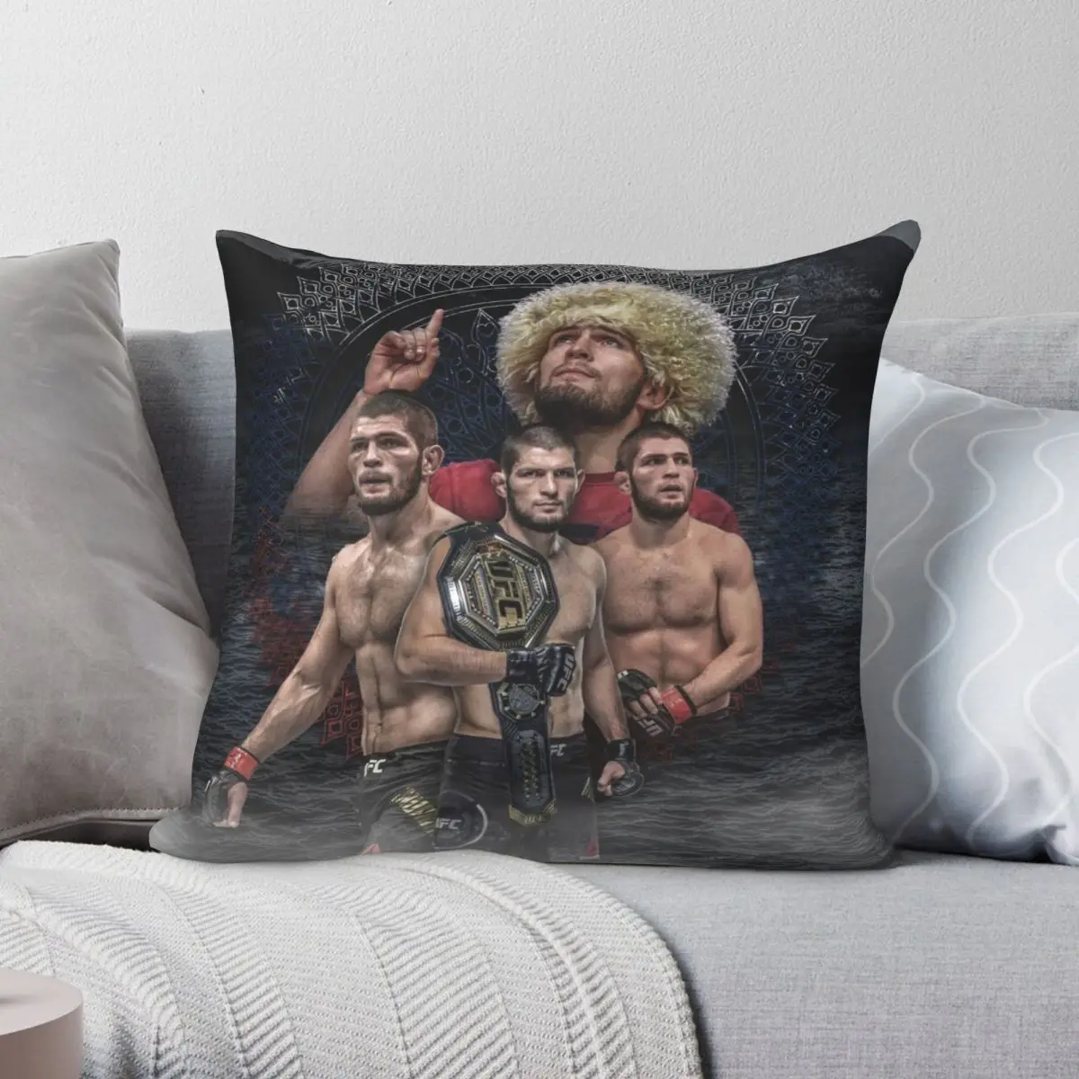 Khabib Nurmagomedov Square Pillowcase Polyester Linen Velvet Creative Zip Decor Throw Pillow Case Sofa Cushion Case 18